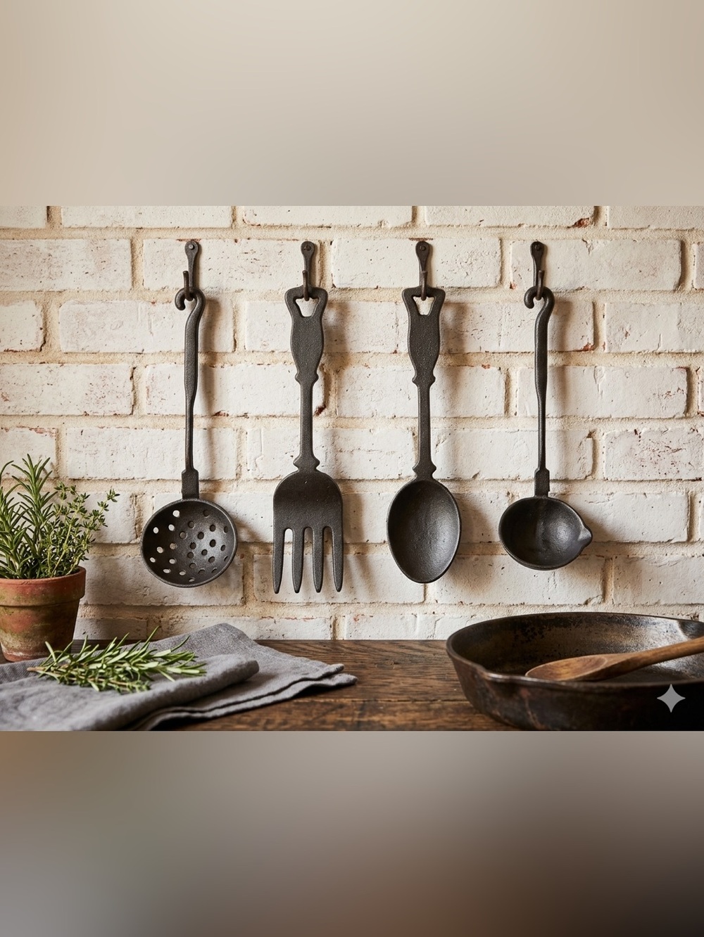 🌸 Vintage Twain (4) Piece Set Black Cast Iron Kitchen Utensils- Fork, Spoons